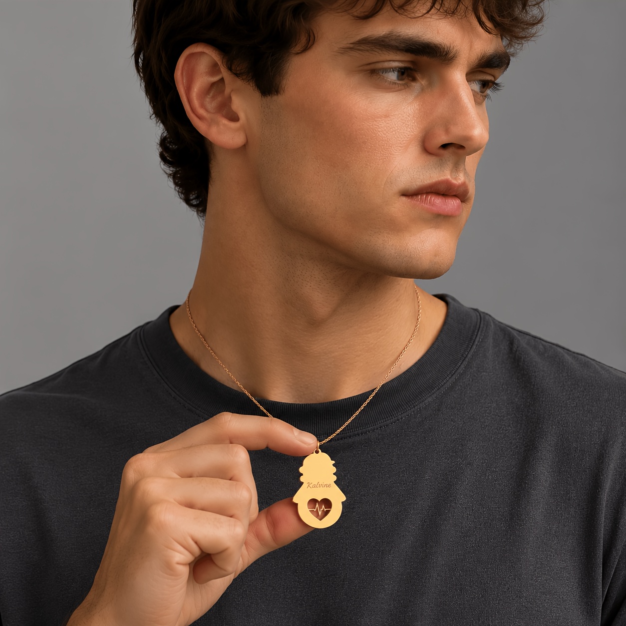 Personalized 18K Gold Plated Heart EKG Name Necklace